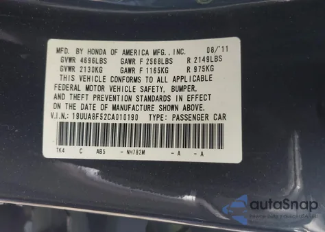 2012 Acura Tl 3.5 from USA, damaged, VIN 19UUA8F52CA010190
